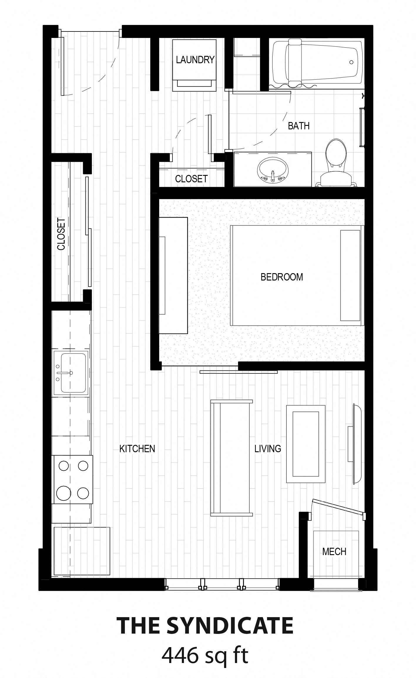 Floor plan for studio, 1 bath, 446 sqft